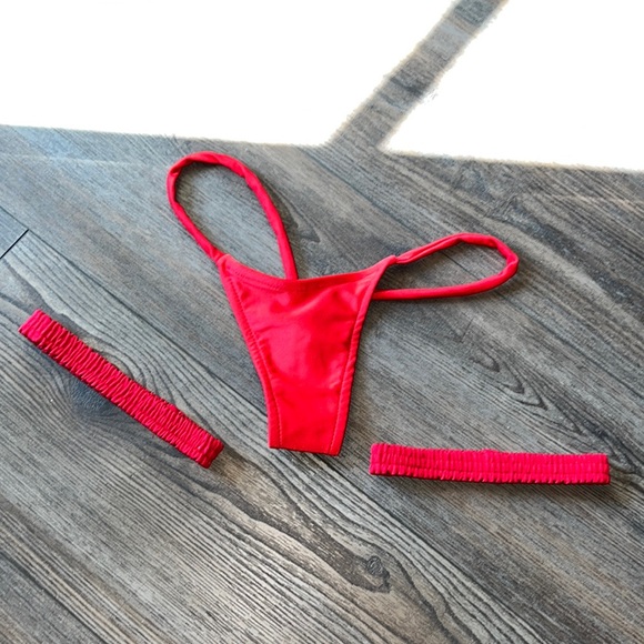 Red thong two garters stripper set bikini garter dancewear worn once - Picture 1 of 3